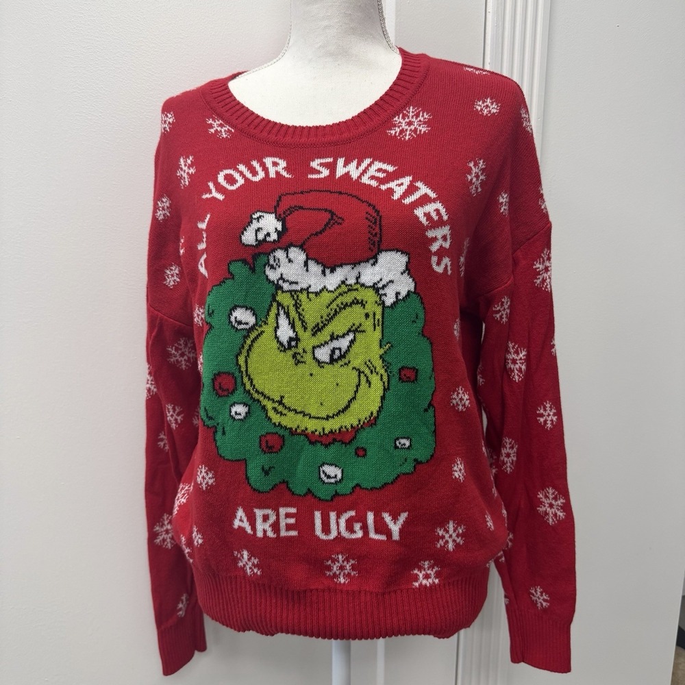Grinch Christmas Sweater All Your Sweaters Are Ugly Red Knit Holiday 2XL